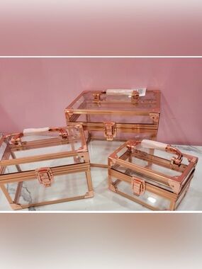 Clear Acrylic and Rose Gold Makeup Organizer Box